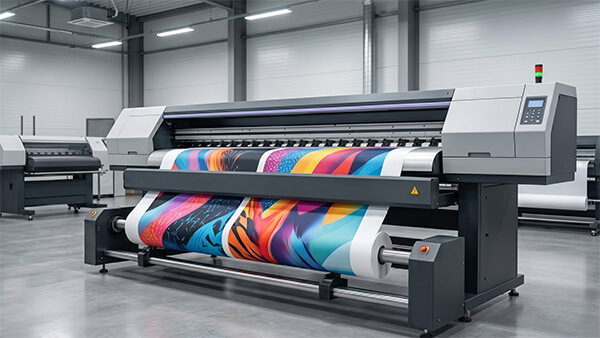 Traceur industriel produisant des banni&egrave;res d'exposition sans couture avec un grand papier de sublimation de 3,2 m